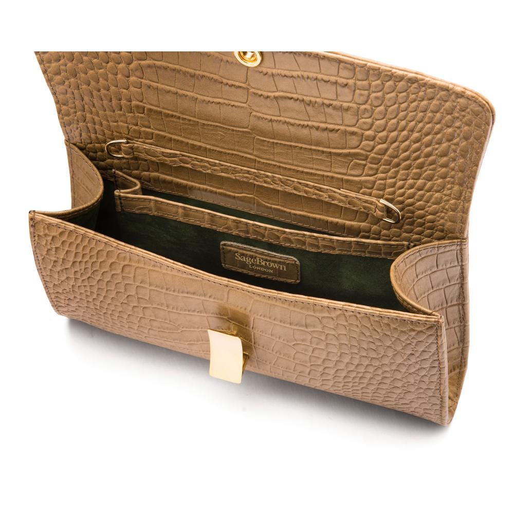 Leather Clutch Bag, Taupe Croc | Clutch Bags | SageBrown