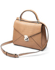 Leather top handle bag, Burnett bag, taupe croc, with shoulder strap