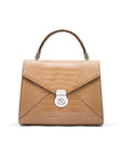 Leather top handle bag, Burnett bag, taupe croc, front