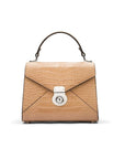 Mini Burnett small top handle bag, taupe croc, front