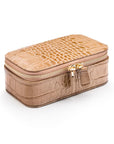 Rectangular zip around jewellery case, taupe croc, front