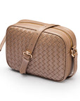 Ivy woven leather camera bag, taupe, front