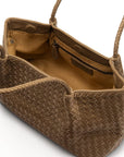 Midi woven leather bag, taupe, open