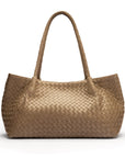 Midi woven leather bag, taupe, front