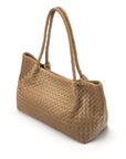 Midi woven leather bag, taupe, side