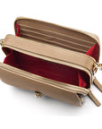 Small leather shoulder bag, taupe saffiano, inside