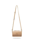 Small leather shoulder bag, taupe saffiano, with shoulder strap