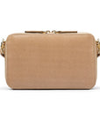 Small leather shoulder bag, taupe saffiano, back