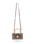 Luxury Leather Maya Top Handle Crossbody Bag, Taupe Patent Croc, with long shoulder strap