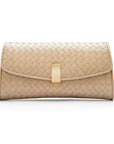 Woven leather clutch bag, taupe, front