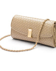 Woven leather clutch bag, taupe, with chain strap