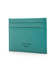 Flat leather credit card wallet 4 CC, teal saffiano, back
