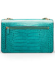 Leather chain bag, turquoise croc, back