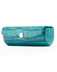 Leather lipstick case, turquoise croc, side