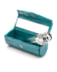 Leather lipstick case, turquoise croc, inside view