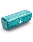 Leather lipstick case, turquoise croc, front