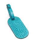 Leather luggage tag, turquoise croc, back