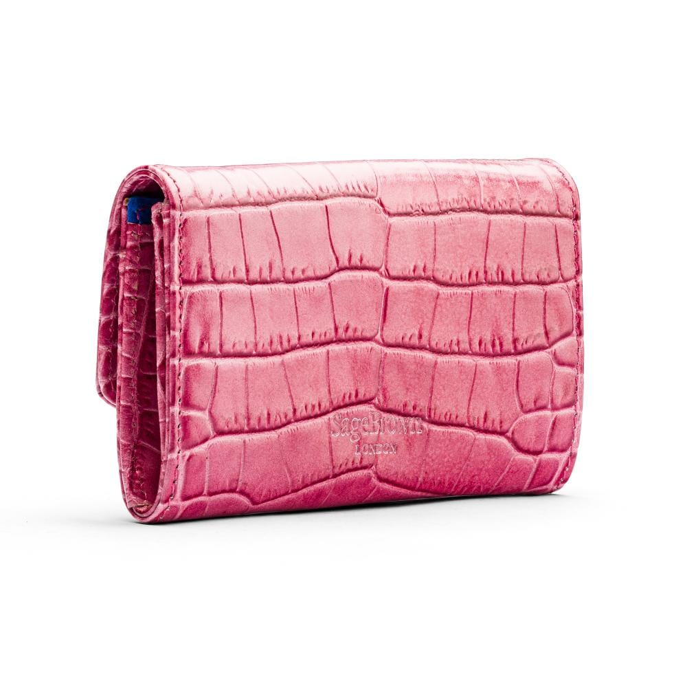 Small leather concertina purse, pink croc, back
