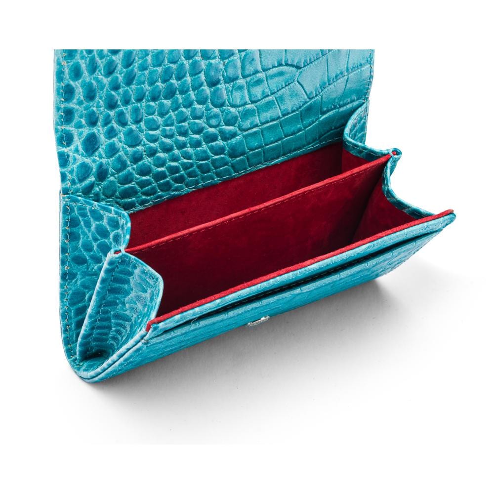 Small leather concertina purse, turquoise croc, inside