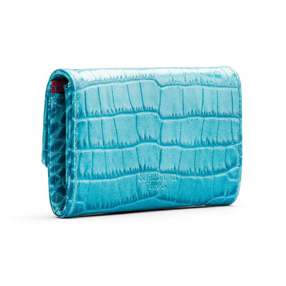 Small leather concertina purse, turquoise croc, back