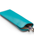 Large leather glasses case. soft turquoise, inside