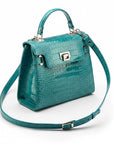 Leather Catherine bag, turquoise patent croc, with strap