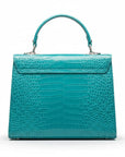 Leather Catherine bag, turquoise patent croc, back