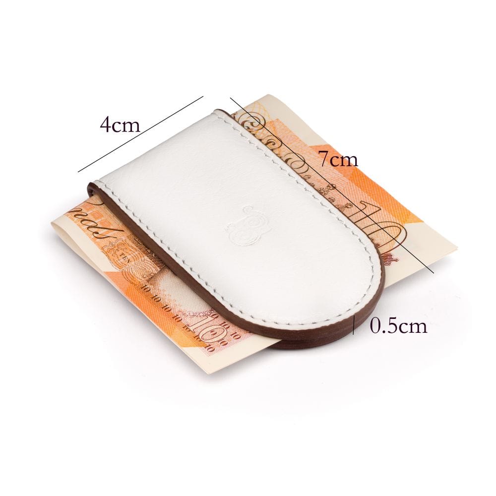 Leather Magnetic Money Clip, white, dimensions