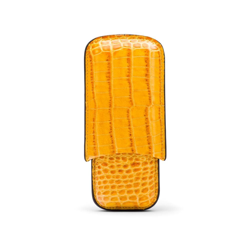 Double leather cigar case, yellow croc, front