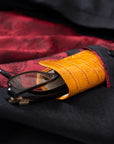 Large leather glasses case, yellow croc, lifestyle
