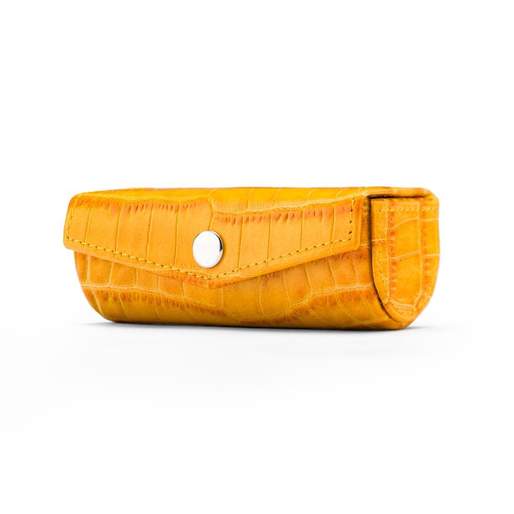 Leather lipstick case, yellow croc, front