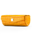 Leather lipstick case, yellow croc, front