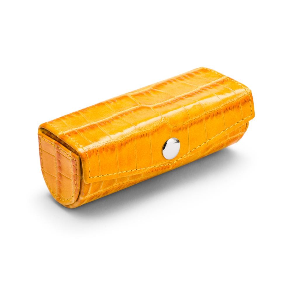 Leather lipstick case, yellow croc, side