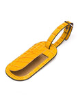 Leather luggage tag, yellow croc, front open