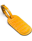 Leather luggage tag, yellow croc, front