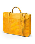 Leather music bag, yellow croc, side with strap