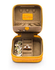 Leather travel jewellery case with zip, yellow croc, inside