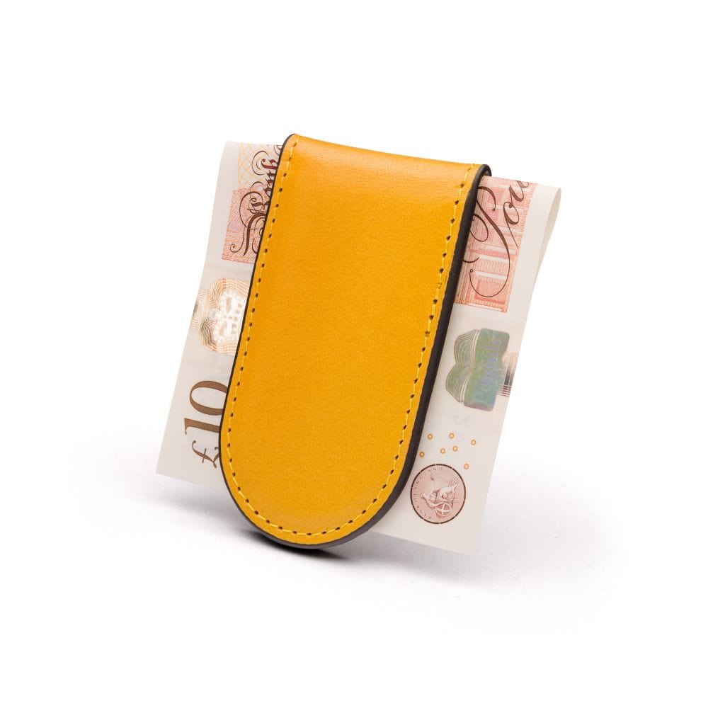 Leather Magnetic Money Clip, yellow, back