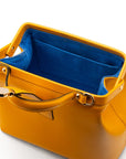 Mini leather Gladstone bag, yellow, open