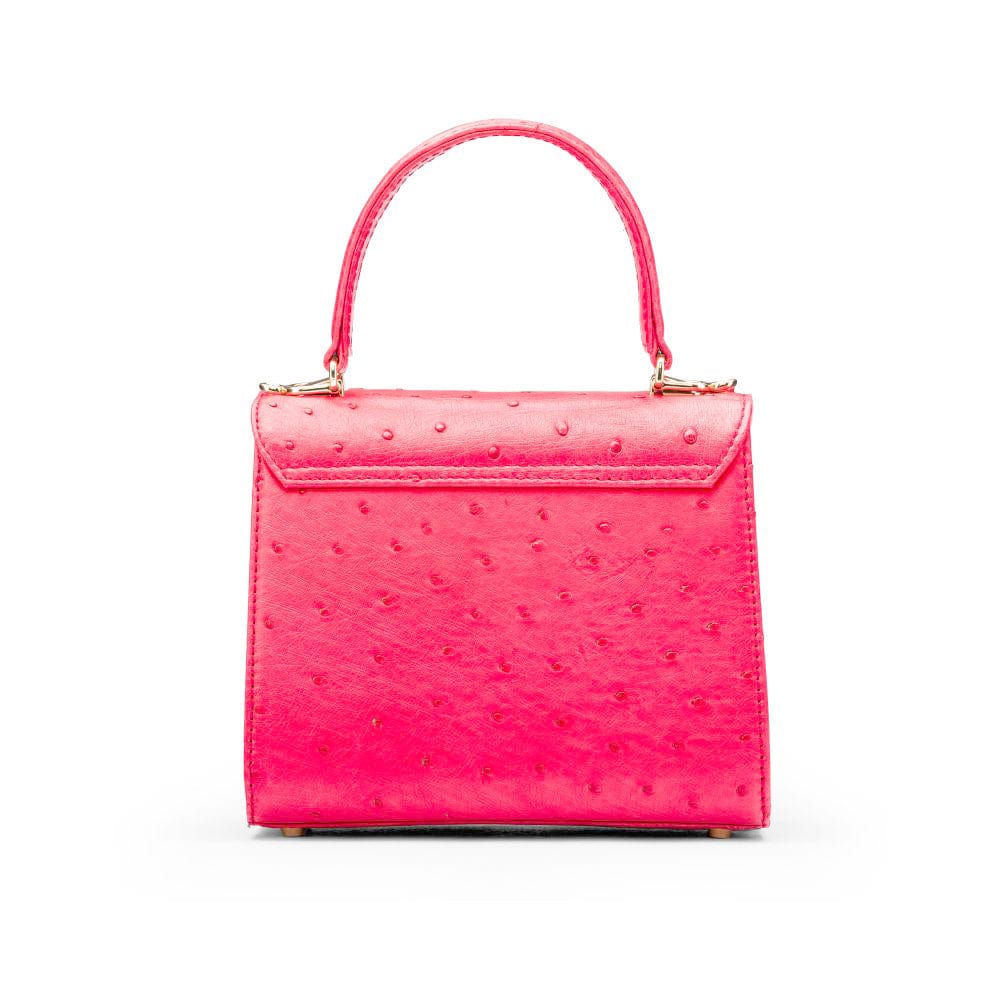 Mini ostrich leather Morgan Bag, top handle bag, pink, back
