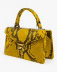 Real python Maya top handle bag, yellow, side