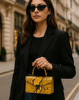 Real python Maya top handle bag, yellow, lifestyle