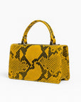 Real python Maya top handle bag, yellow, back