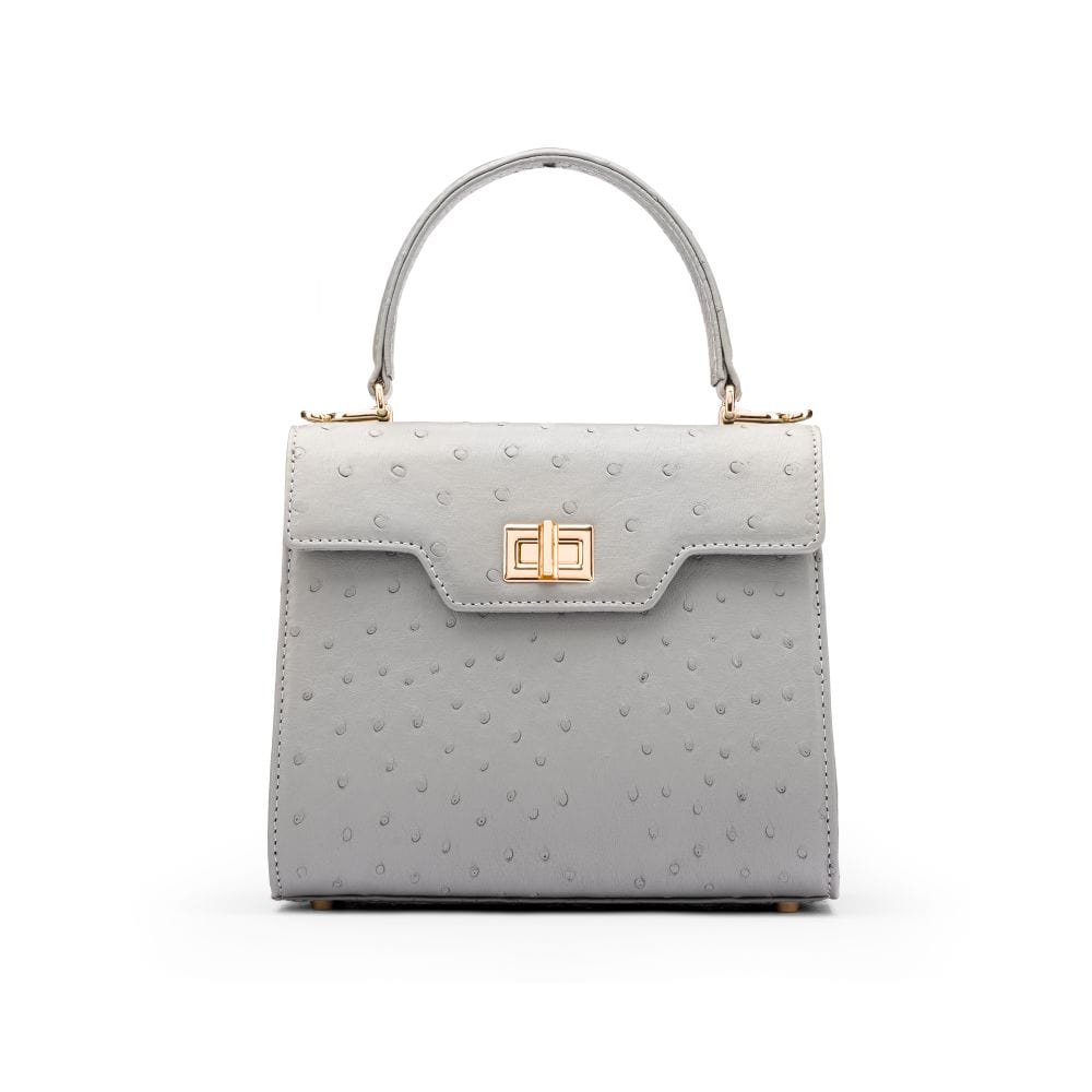 Mini ostrich leather Morgan Bag, top handle bag, grey,, front