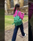 Leather backpack with pockets, emerald, video