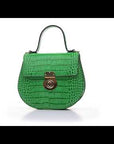 Top handle bag with rounded base, emerald croc, 360 video