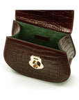 Top handle bag with rounded base, brown croc, inside view