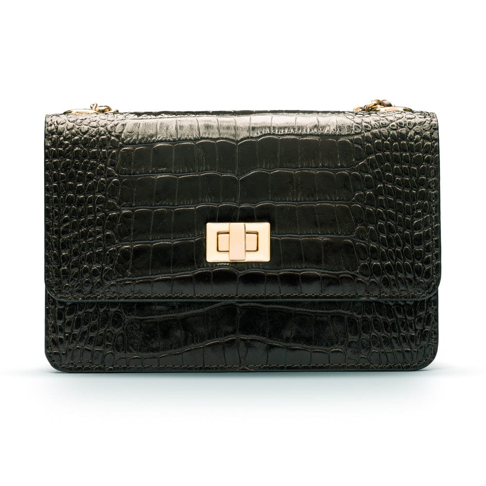 Black croc shoulder bag hotsell