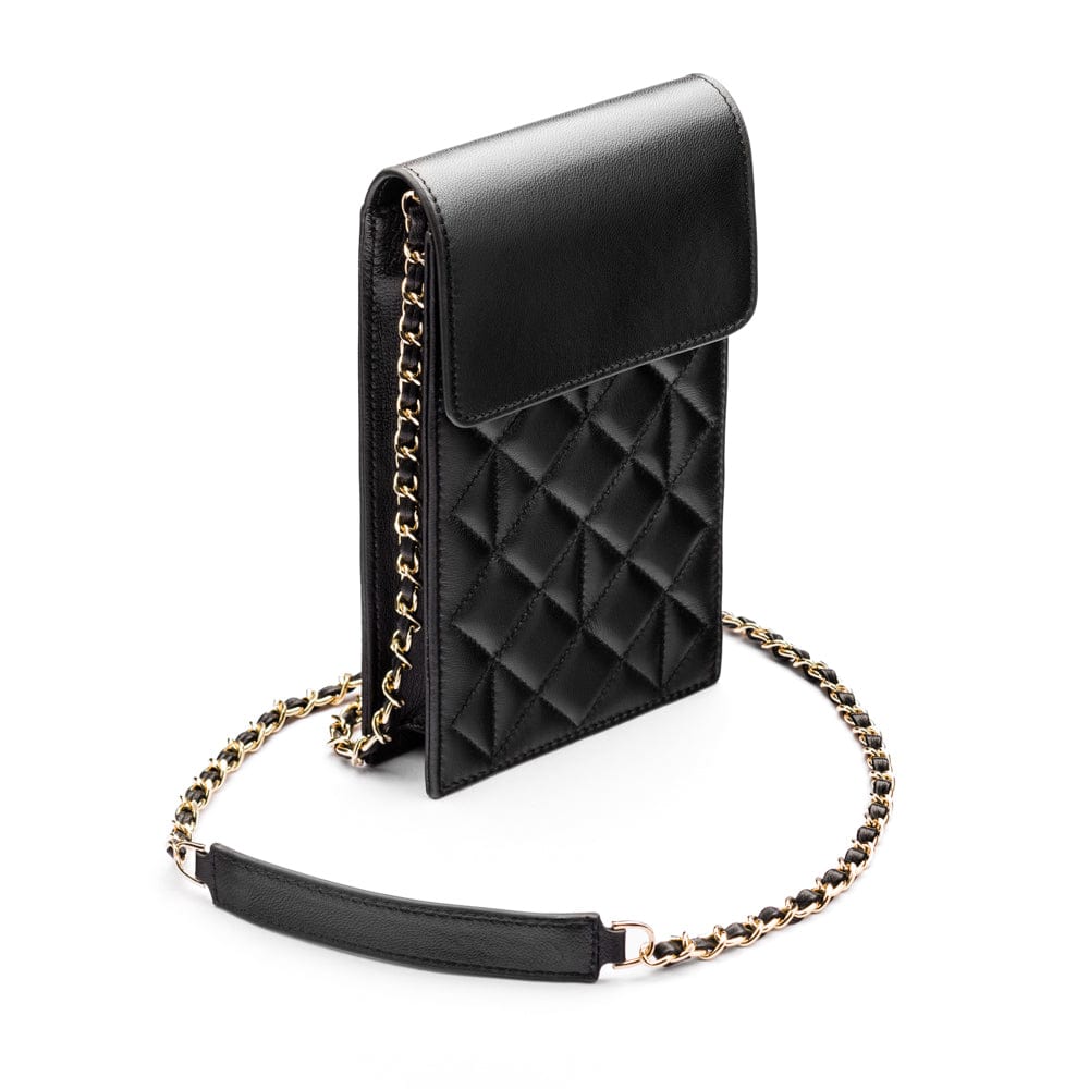 Leather phone bag, black, side