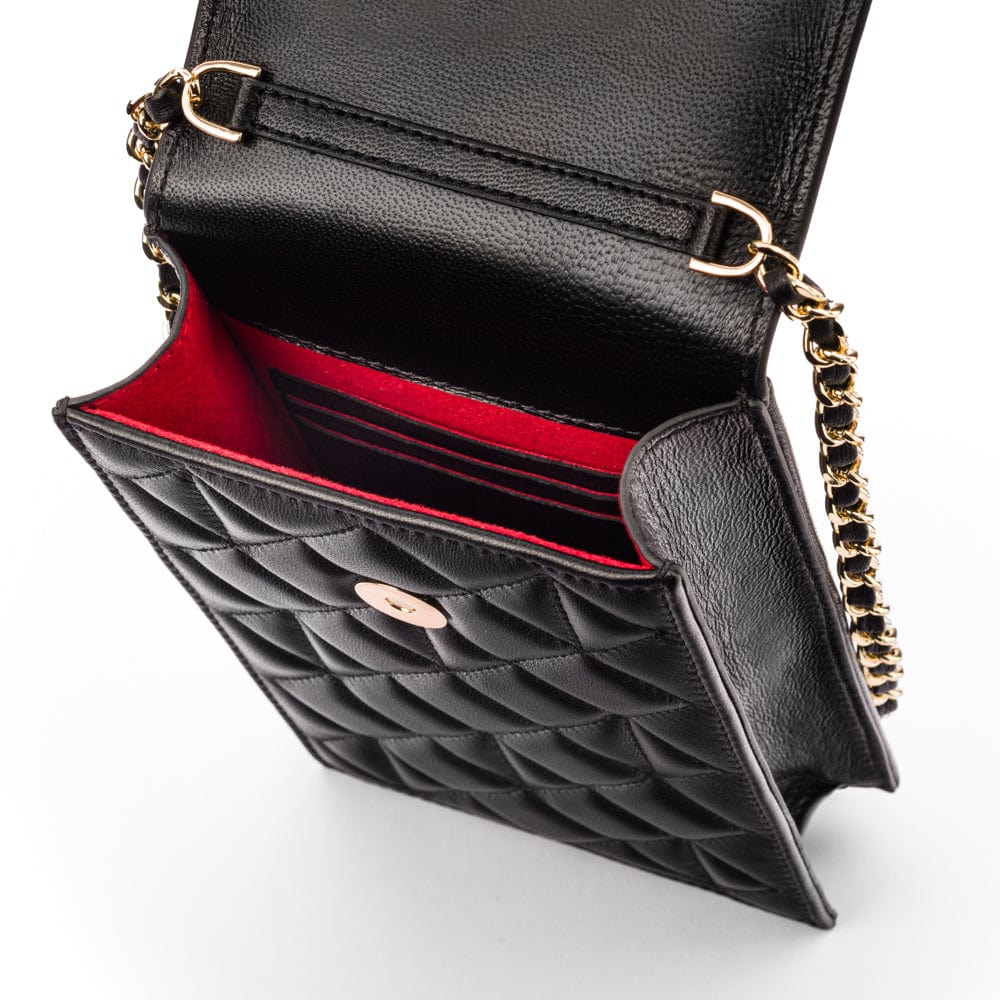 Leather phone bag, black, inside